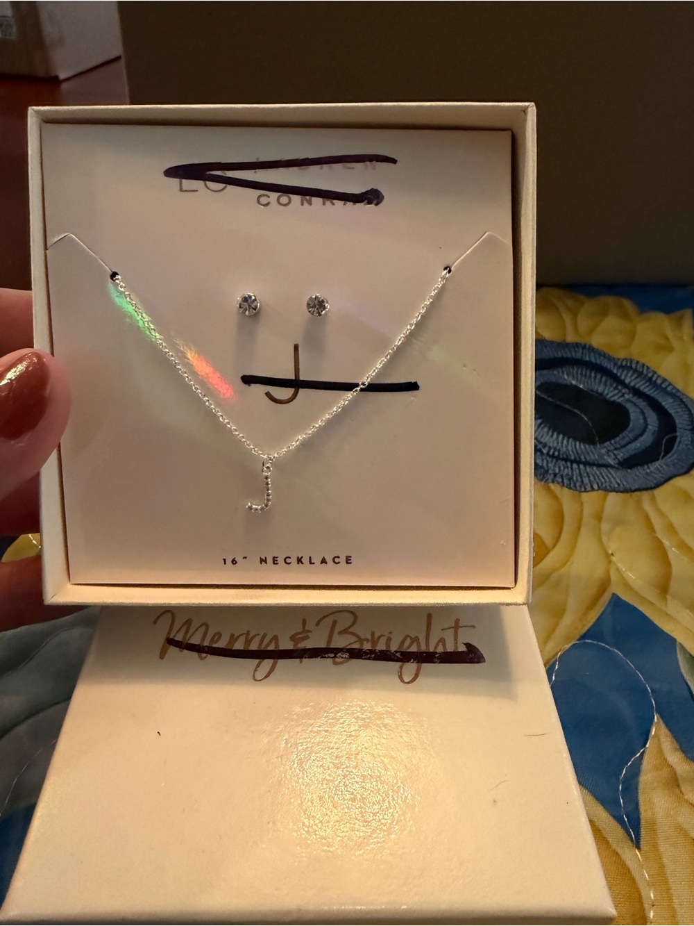 Kohl's Silver Initial 'J' Necklace and Clear Crystal Studs- Clearance